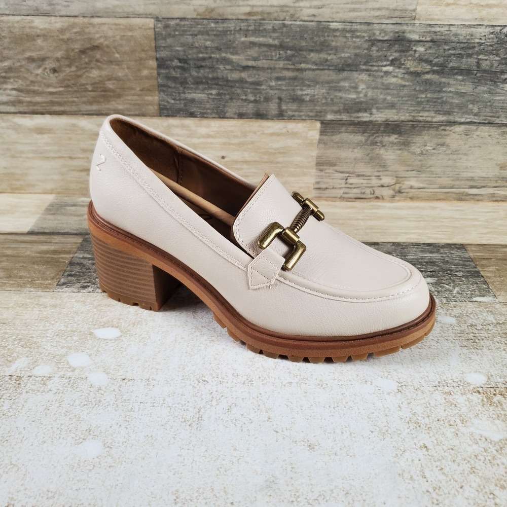 Zodiac Gemma Womens Loafers Sz 6.5 M Birch Leather Slip On Round Toe Block Heel